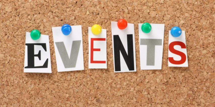 The word Events on a cork notice board The word Events on a cork notice board